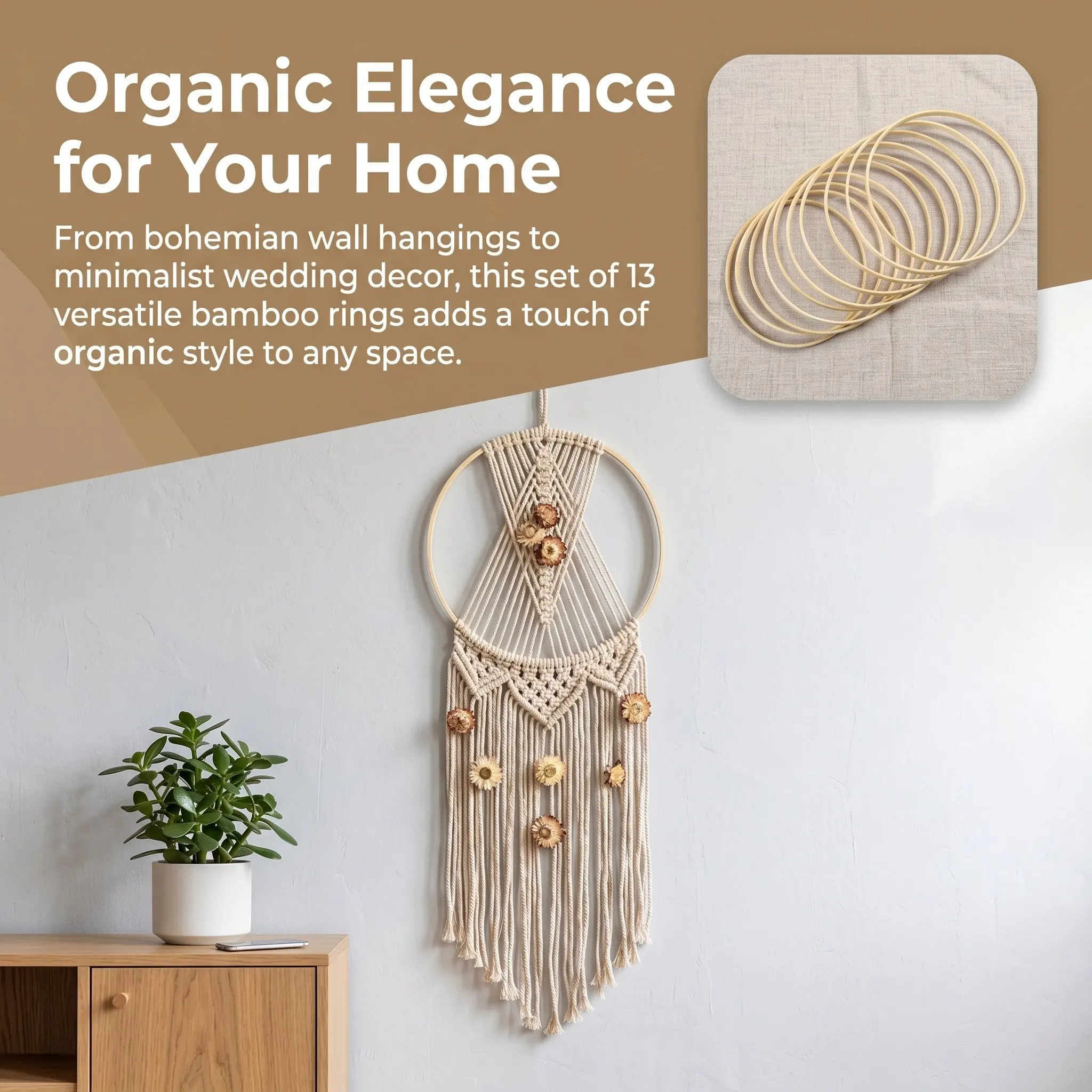 13Pcs Bamboo Dreamcatcher Rings 15Cm Round Fan Frame DIY Craft Supplies Handwork Project Accessories Windchime Curtain