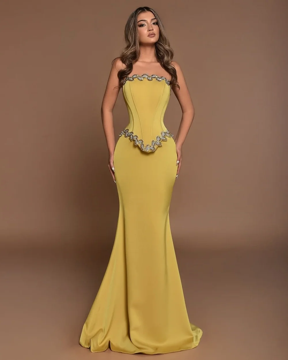 

Customized Modern Style Elegant Jersey Sequined Beading Mermaid Strapless Long Dresses Bespoke Occasion Dresses Matching Formal