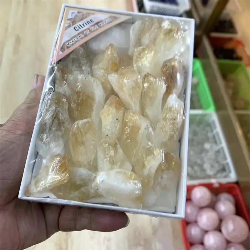 

Natural Freeform Citrine Milky Quartz Gift Box Healing Energy Quartz Stone Crystal For Home Decor Meditation Gift