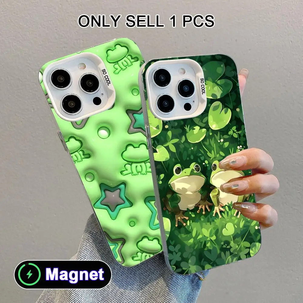 

Kawaii Frog Phone Case for iPhone 17 16 15 14 13 12 11 X XR XS Air Pro Max Plus Colorful Silver MagSafe Cover