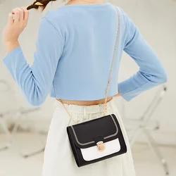 Fashion Small Square Shoulder Bag for Women's Soft PU Leather Crossbody Bag Solid Messenger Clutch Chain Bag Ladies Handbag