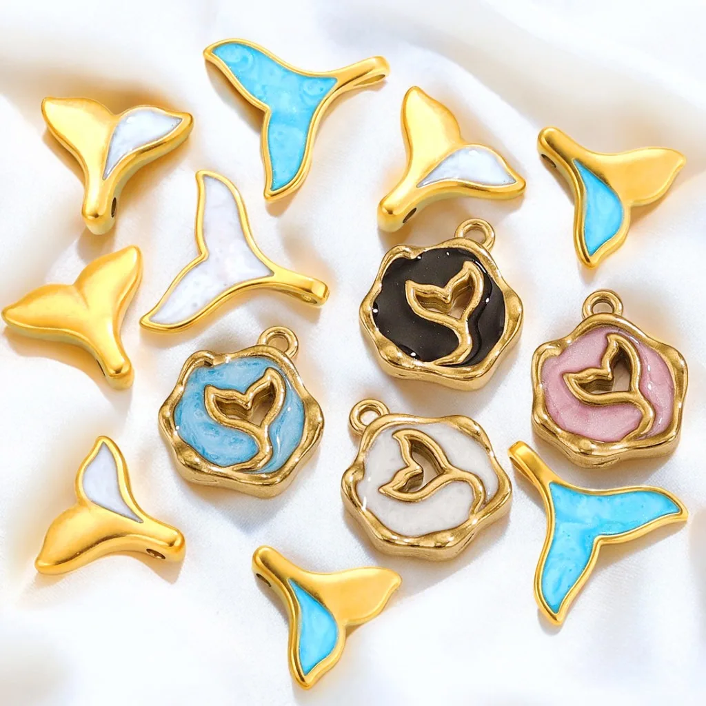 

10 Pieces Stainless Steel Oil Dropped Enamel Mermaid Tail Pendant DIY Jewelry Accessories