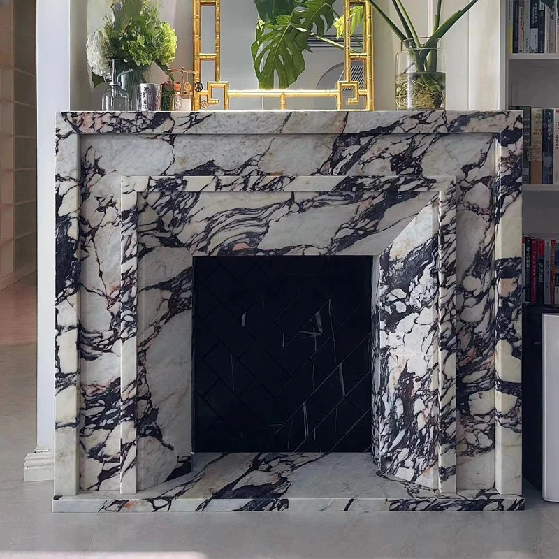 مدفأة بولغاري رخامية كاراتاتا مدفأة من الحجر الأرجواني خزانة مدفأة بسيطة