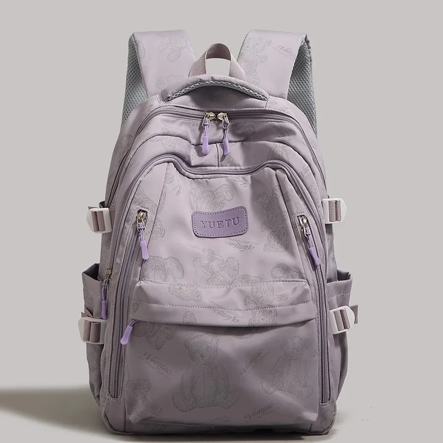 

New Backpack, Simple and Versatile Schoolbag with Printed Teddy Bear Pattern, Niche Design Suitable for Storing Computers