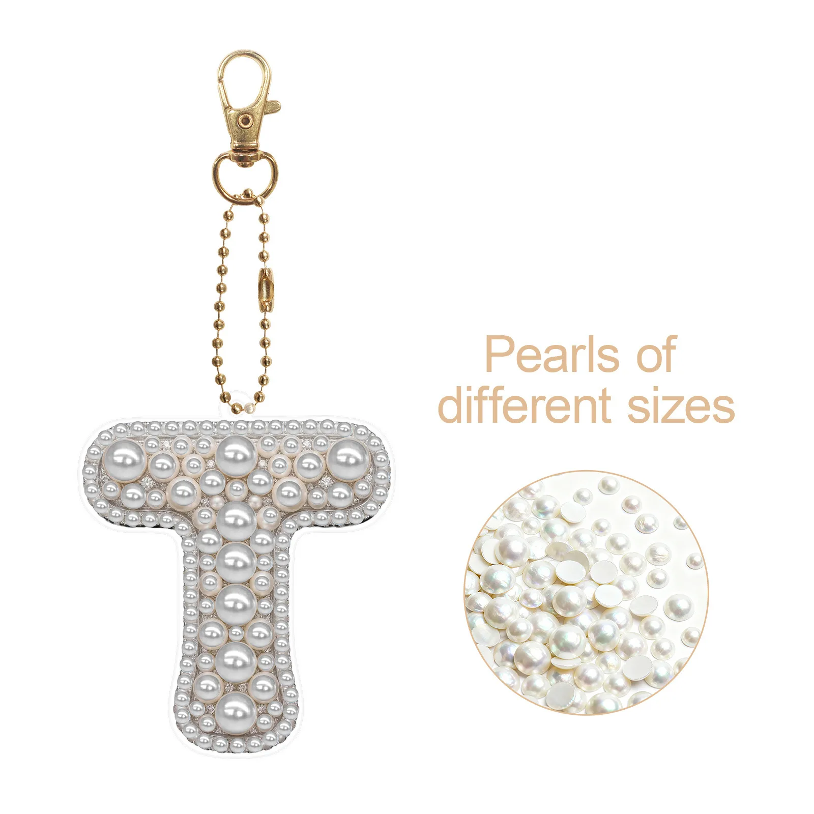 Custom Initial Letter S DIY Pearl Rhinestone Keychain Kit Mixed Size Pearls Handmade Alphabet Pendant Bag Charm Personalized Nam