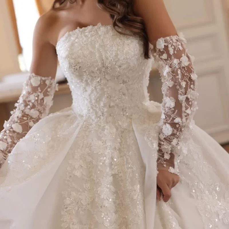White Wedding Dresses off-shoulder The corset glitter  decal Bridal Gowns A-line skirt decoration multi-layer Made ﻿Customize
