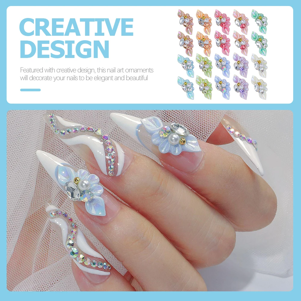 

27 Pcs Resin Jewelry Rhinestone Nails Charm Charms for Decoration Flower Rhinestones Jewels Trending Pearl Gem Decals Gems