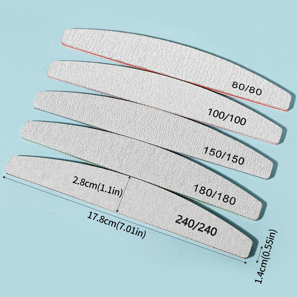 10pcs/Pack Professional Nail File 80/100/150/180/240 Grit Sandpaper Cuticle Remover UV Gel Polishing Buffer Files Manicure Tools