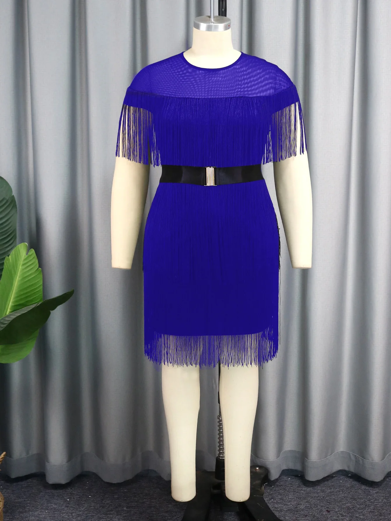 女性のフリンジパーティードレス,ラウンドカラー,ノースリーブ,ミドル丈,エレガント,ベルト付きスリム,イブニング,誕生日,カクテル,イベント,タッセル,新しいコレクション