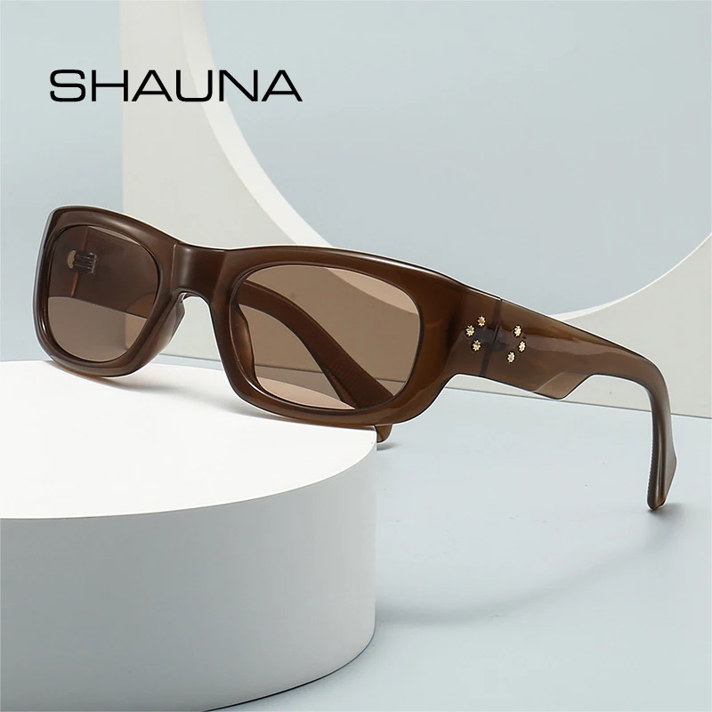 

SHAUNA Rectangle Rivets Men Punk Sunglasses Vintage Women Shades UV400 Sun Glasses