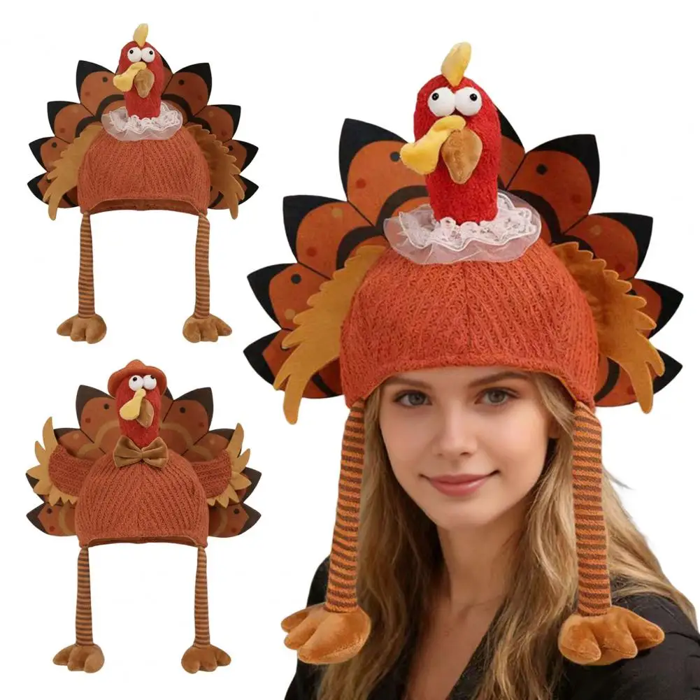 Comfortable Thanksgiving Festival Hat Funny Turkey Hat for Adults Thanksgiving Costume Accessory Soft Knitted Fall for Men