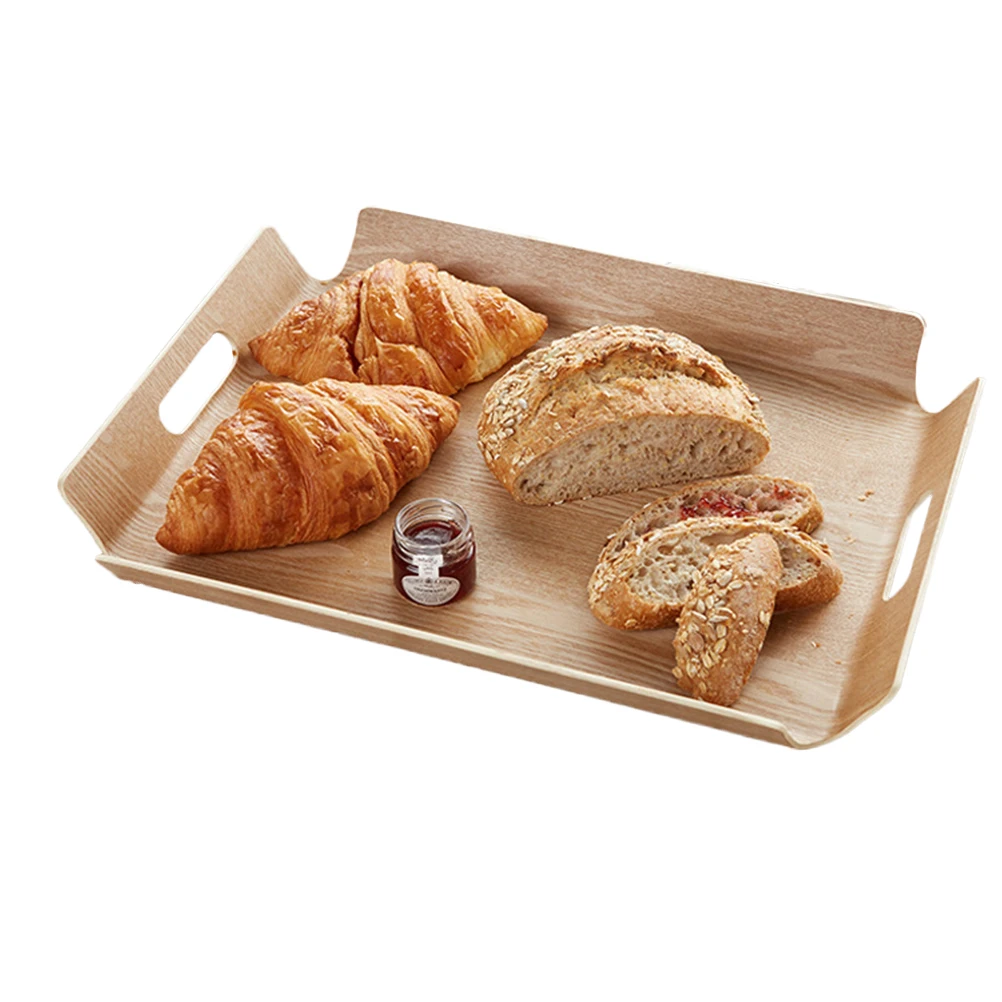 

Wooden Breakfast Tray Easy to Clean Serving with Handles Dinner Plate Pastry Bamboo