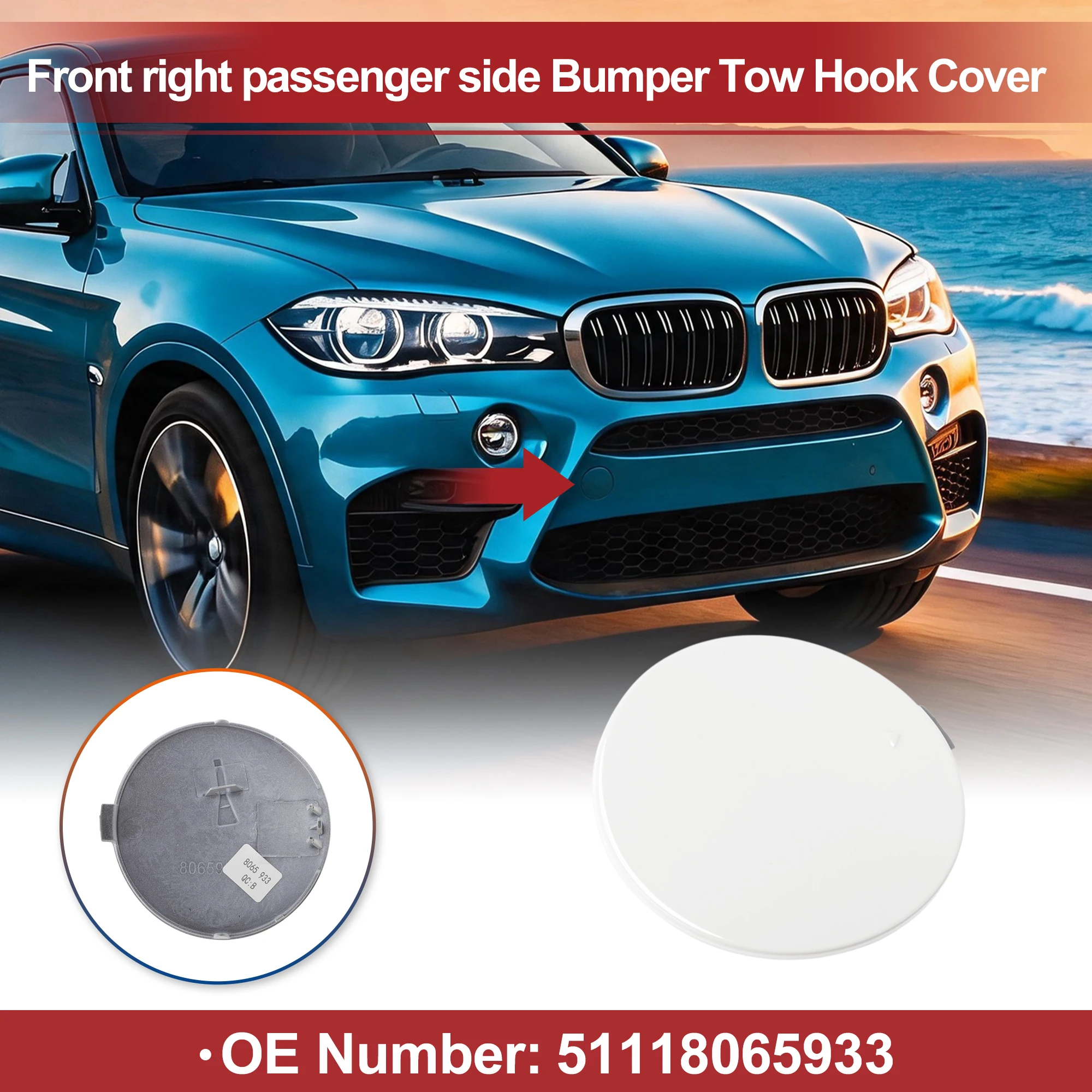 UXCELL 51118065933 Front Right Tow Hook Cover Cap for BMW X6 F16 15-19