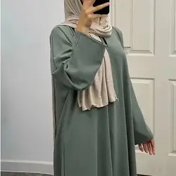 Abaya debajo del Vestido de manga larga con bolsillos para mujer, ropa islámica, crepé de Jazz, EID musulmán, básico, sólido, modesto, Maxi, alta calidad, nuevo