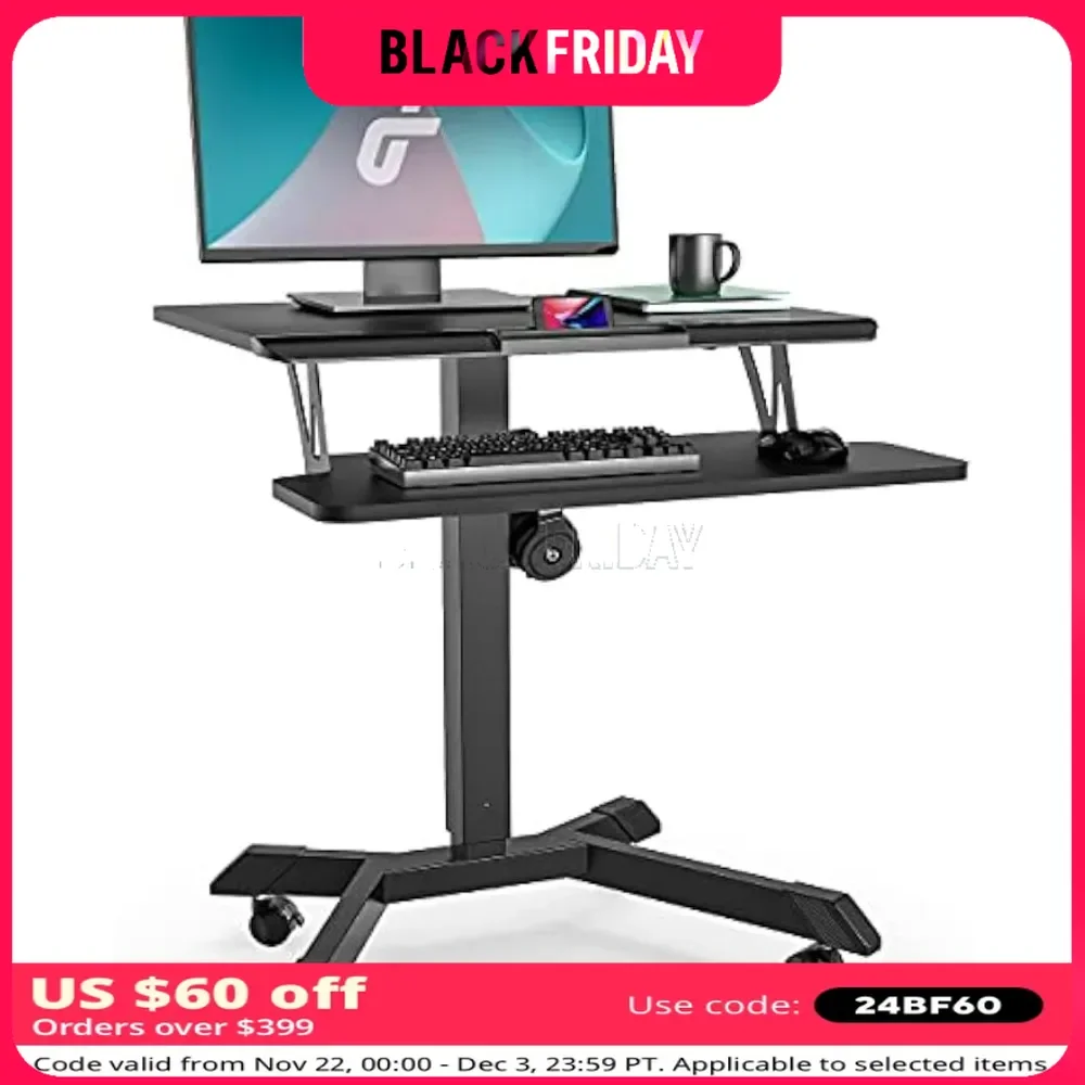 

Mobile Standing Desk, Laptop Desk with Keyboard,Rolling Standing Laptop Cart on Wheels,Height Adjustable Computer Workstation