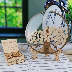 Árbol redondo personalizado para invitados de boda, con caja y hojas de 80 piezas, alternativo