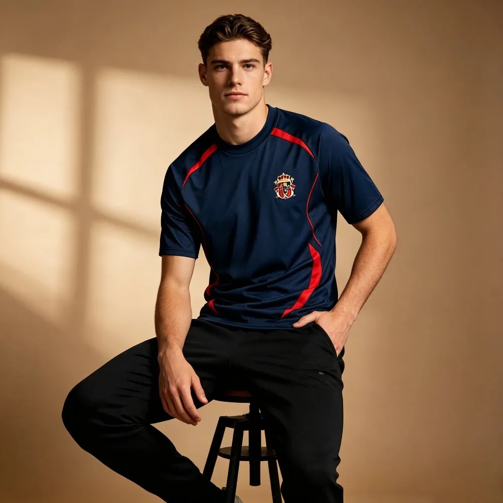 Camiseta de Entrenamiento de Fútbol para Hombre, Verano, España, Secado Rápido, Manga Corta, Transpirable, Deportiva, para Ejercicio, Running, Entrenamiento Diario