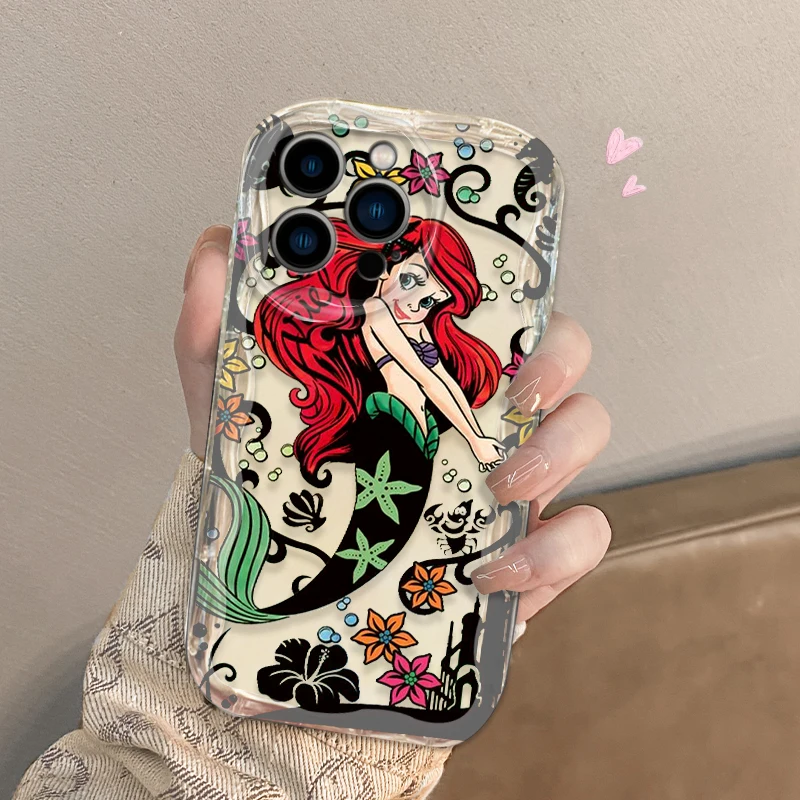 Little Mermaid Girl For iPhone 15 14 13 12 11 Pro Max XS Max X XR 7 8 Plus 6S 5S  Silicon Wave Oil Phone Case