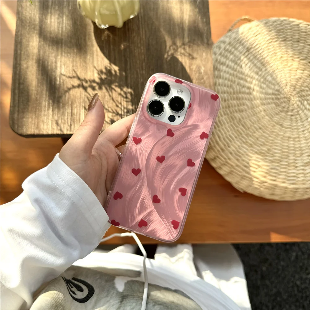 Fashion Pink laser Love Heart Case Compatible for IPhone 15 11 13 14 12 Pro Max 15 Pro MAX Cartoon shockproof Cover Case