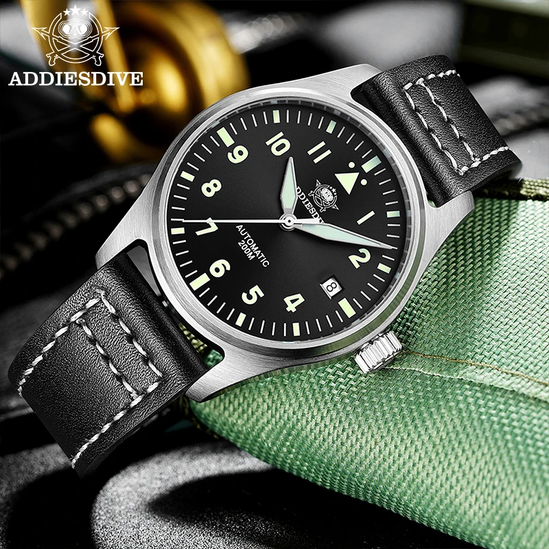 Addiesdive AD2519 reloj hombre الياقوت التلقائي ساعة ميكانيكية قرص أسود مقاوم للماء 200 متر غواص الساعات سوبر مضيئة على مدار الساعة
