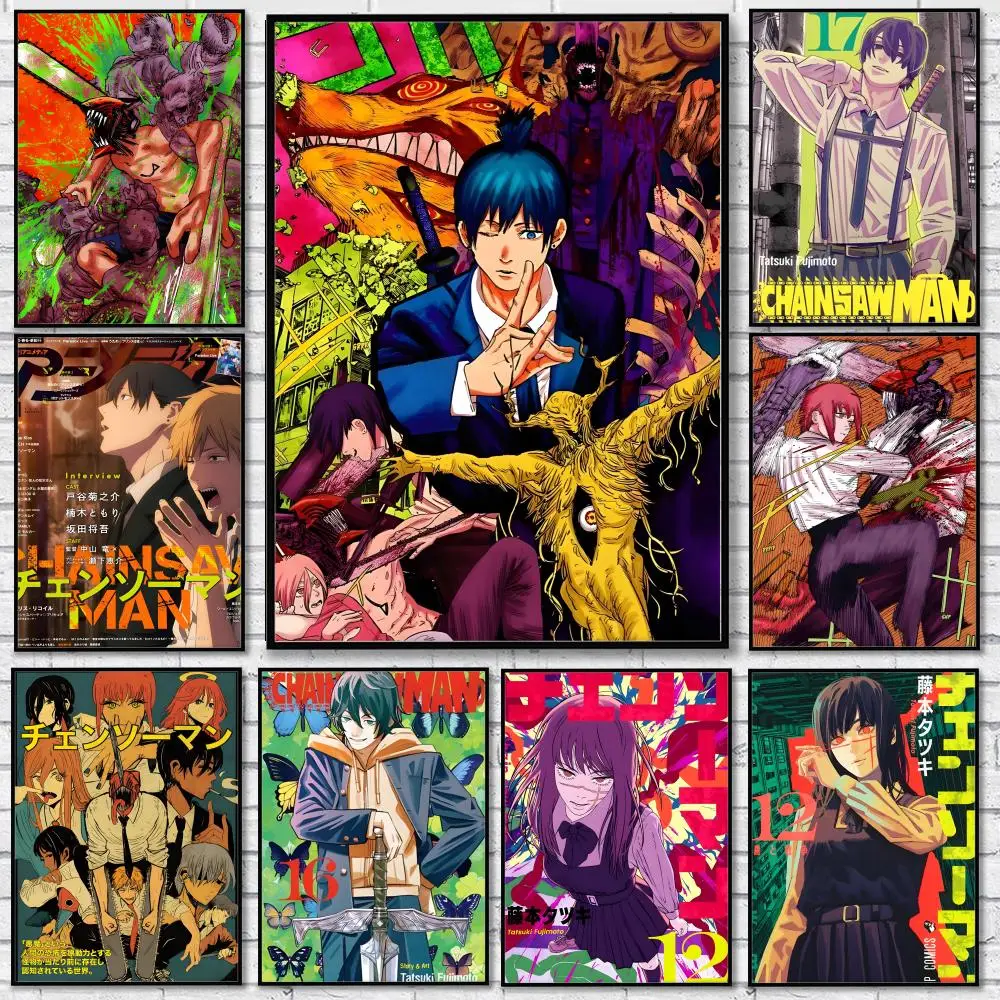Chainsaw Man Anime-Poster, wasserfest, HD-Wandaufkleber, selbstklebendes Kunstposter, lichtbeständig, Heim- und Raumdekoration