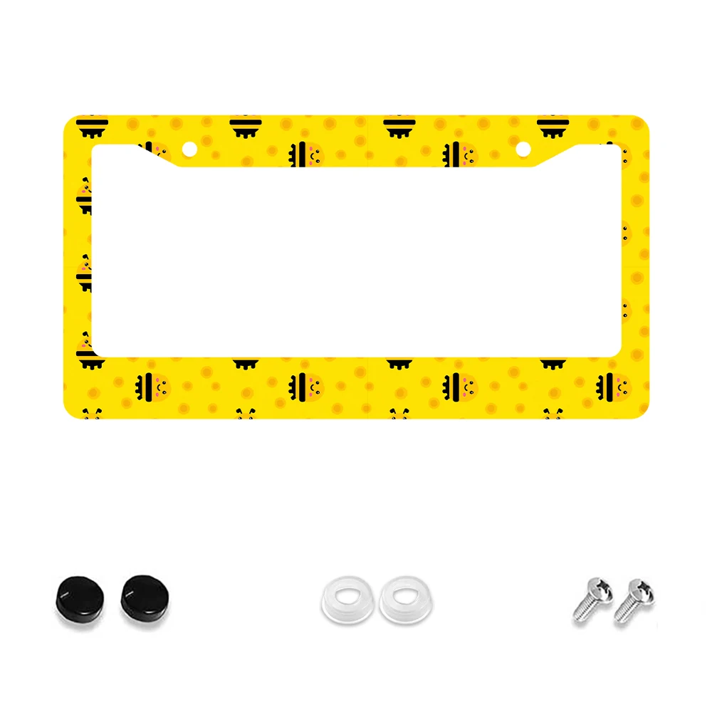 

1pc Yellow Bee Pattern 2 Hole License Plate Frame Aluminum Material 6x12 Inches with Screw Set Cartoon Funny Car Decoration Gif