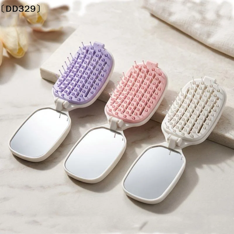 2 In 1 Folding Hair Comb With Built-in Makeup Mirror One Key Hair Remover Air Cushion Detangling Scalp Massage Hairbrush〔DD329〕