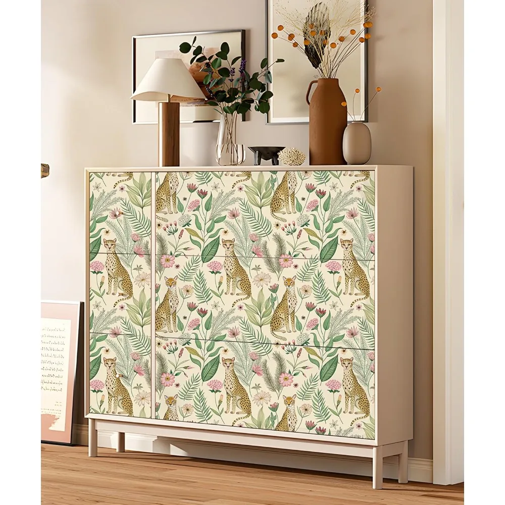 ورق جدران مطبوع عليه زهور وفهد قابل للإزالة، تصميم ليوبارد الغابة الاستوائية لديكور غرفة النوم