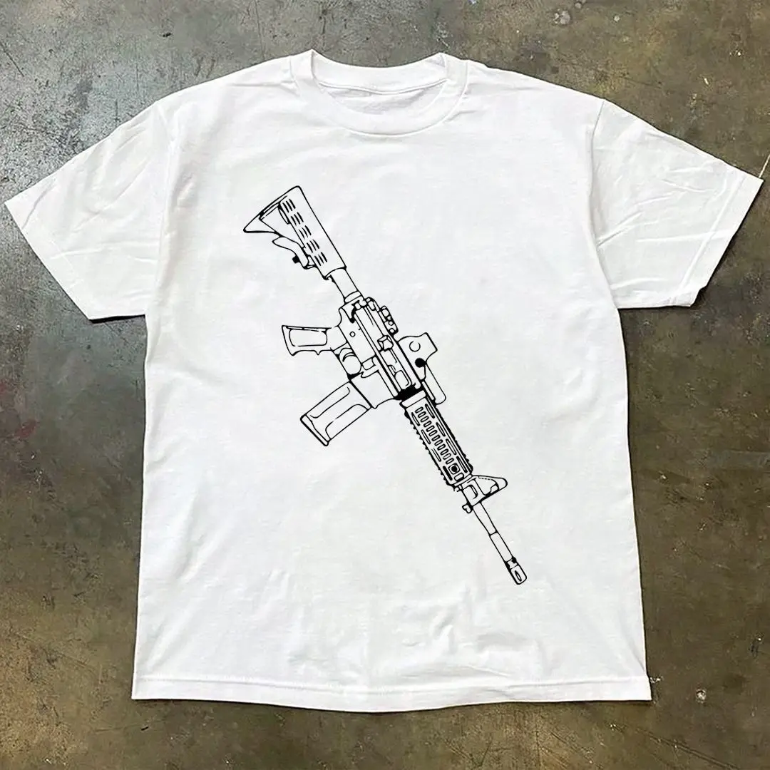 

American New Short Sleeve T-shirt AR-15 Rifle Print Personality Pure Cotton Loose Men and Women Round Neck Half Sleeve Top Tee