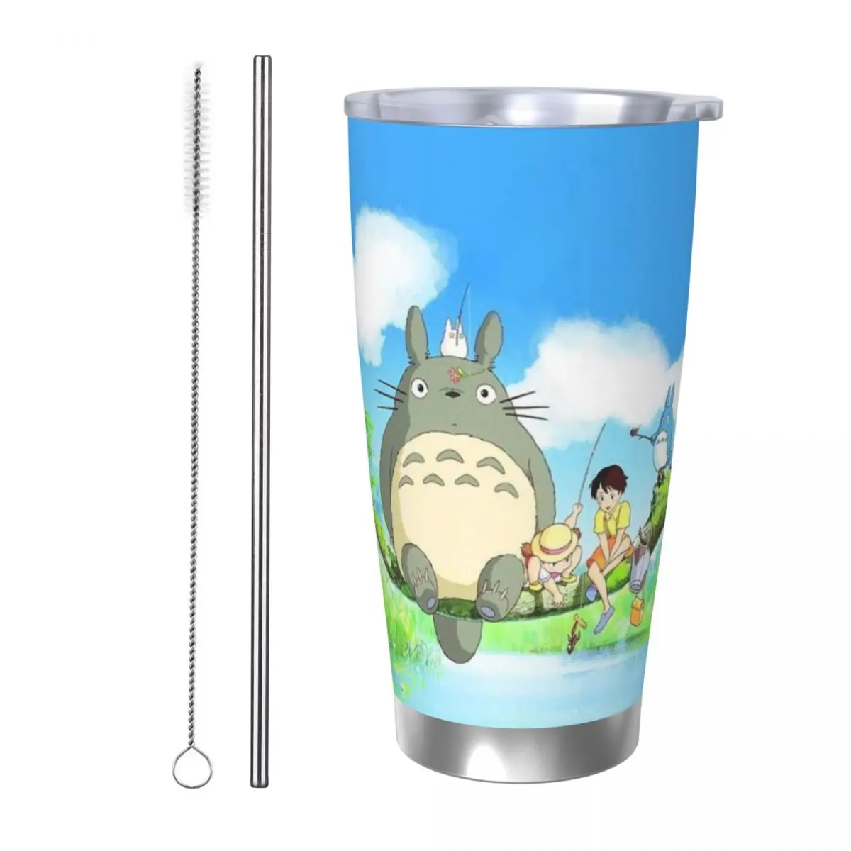 Totoro-Miyazaki 20oz Stainless Steel Car Mug Straw Thermal Iced Travel Cup Vacuum Insulated Coffee Hot Cup