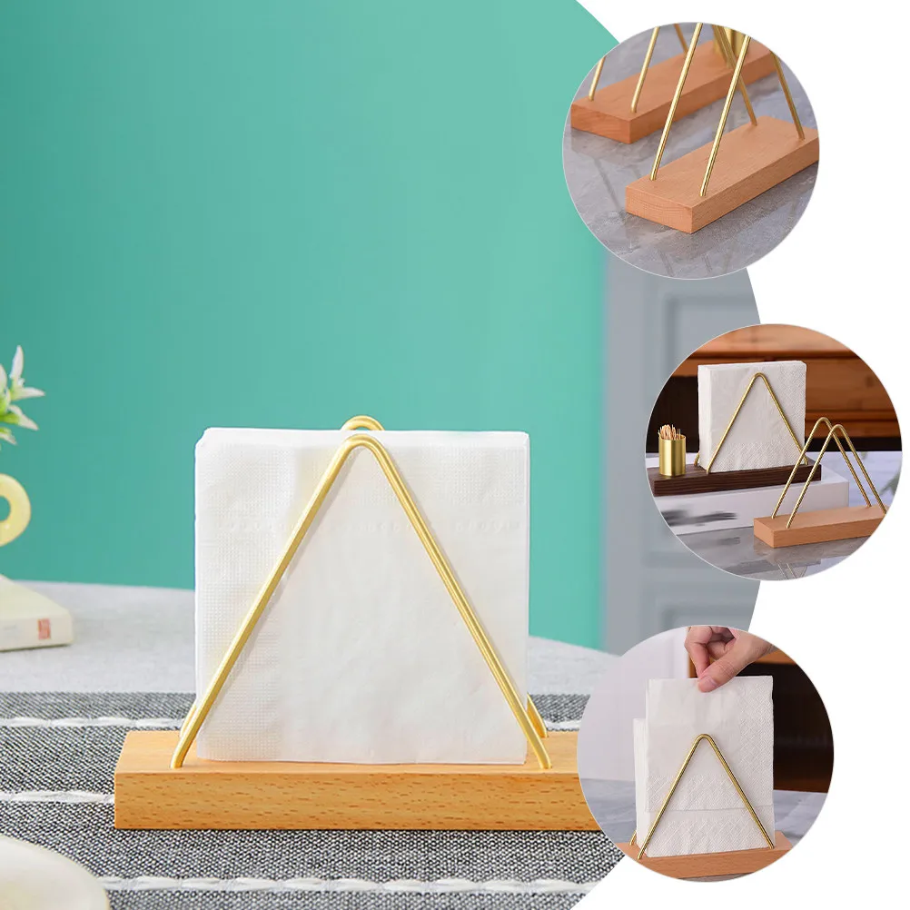 Wooden Napkin Holder Stand Triangle Shape Hollow Cut Decorative Tabletop Napkin Dispenser for Luncheon Dinner Napkins Rustic