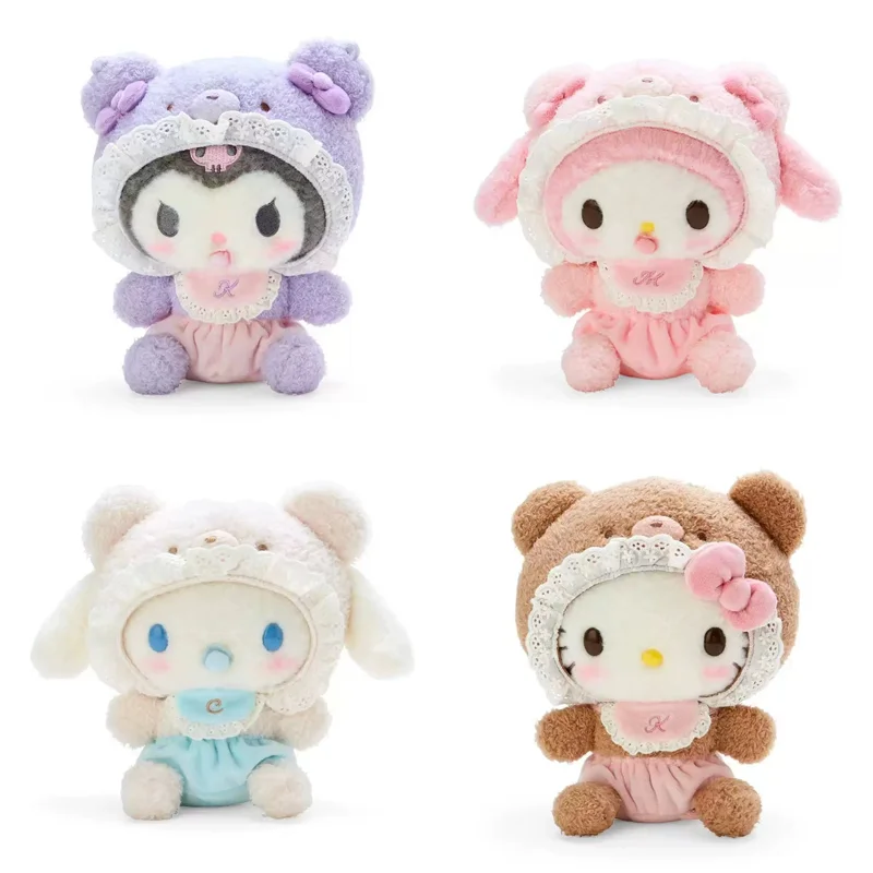 Sanrio Latte Pacifier Teddy Bear Kulomi Cinnamoroll  Melody Kitty Series Plush Toys Backpack Key Pendant Birthday Christmas Gift