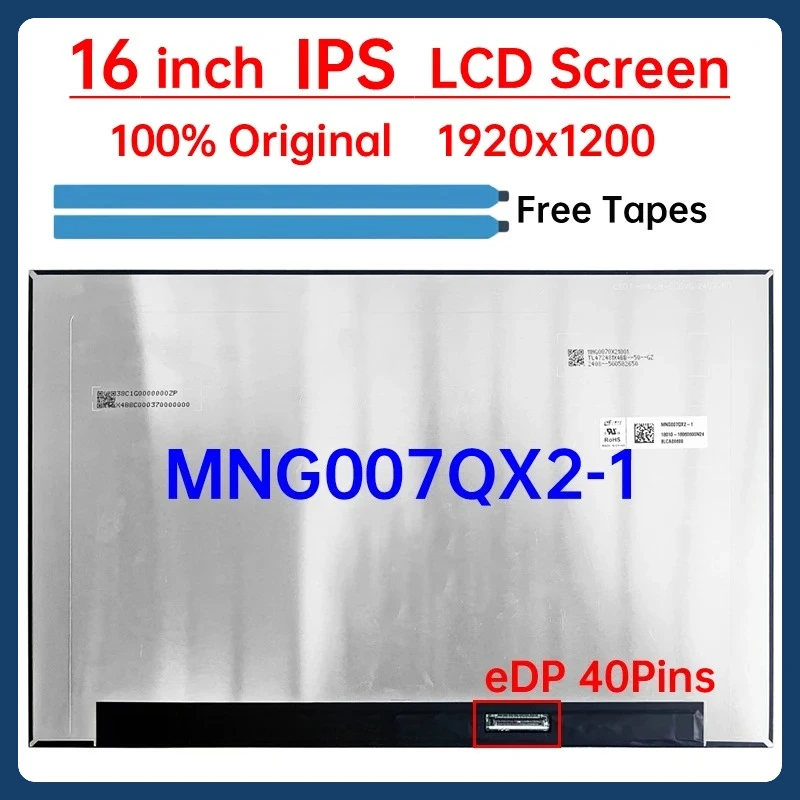

16 Inch Laptop LCD Screen MNG007QX2-1 Display Matrix Panel Replacement WUXGA 1920x1200 eDP 40 Pins Non-Touch