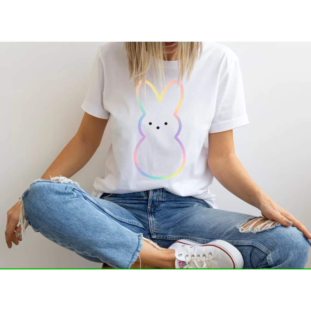 Easter Marshmallow Bunny T-Shirt Happy Easter Graphic Shirt Harajuku Coquette Aesthetic Trendy Kawaii Y2k Short Sleeves Gifts