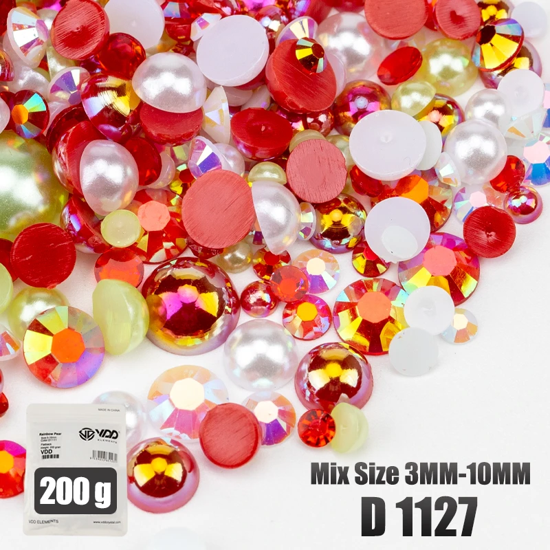 VDD 200g Großhandel Mix Größe Halbrunde Perlen ABS Flatback Perlen Harz Farbe AB Strasssteine zum Basteln DIY Nail Art Dekorationen – Detail 30