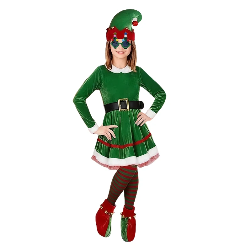 2025 عيد الميلاد فتاة فستان لطيف شجرة عيد الميلاد تول تنورة الأطفال لعب الأدوار ازياء الفتاة كرنفال حفلة الملابس الخضراء #6