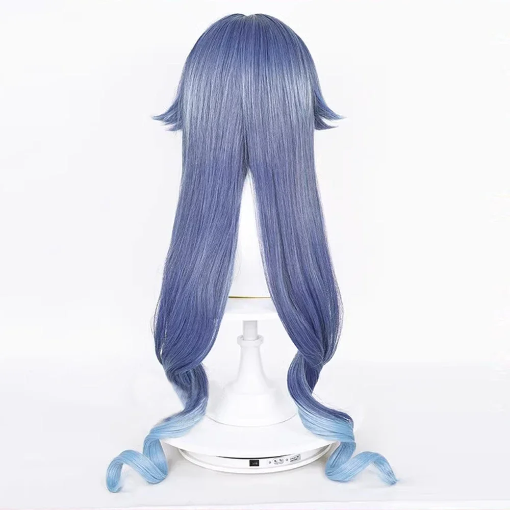 RANYU Genshin Impact Layla Wig Synthetic Long Wavy Curly Ombre Blue Gradient Game Cosplay Hair Wig for Daily Party