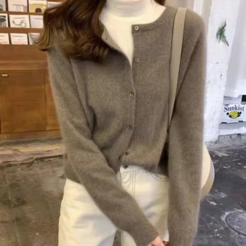 

Spring and Autumn Style Knitted Cardigan Loose Thin Base Layer Open Front Solid Color Minimalist Versatile Sweater Outerwear
