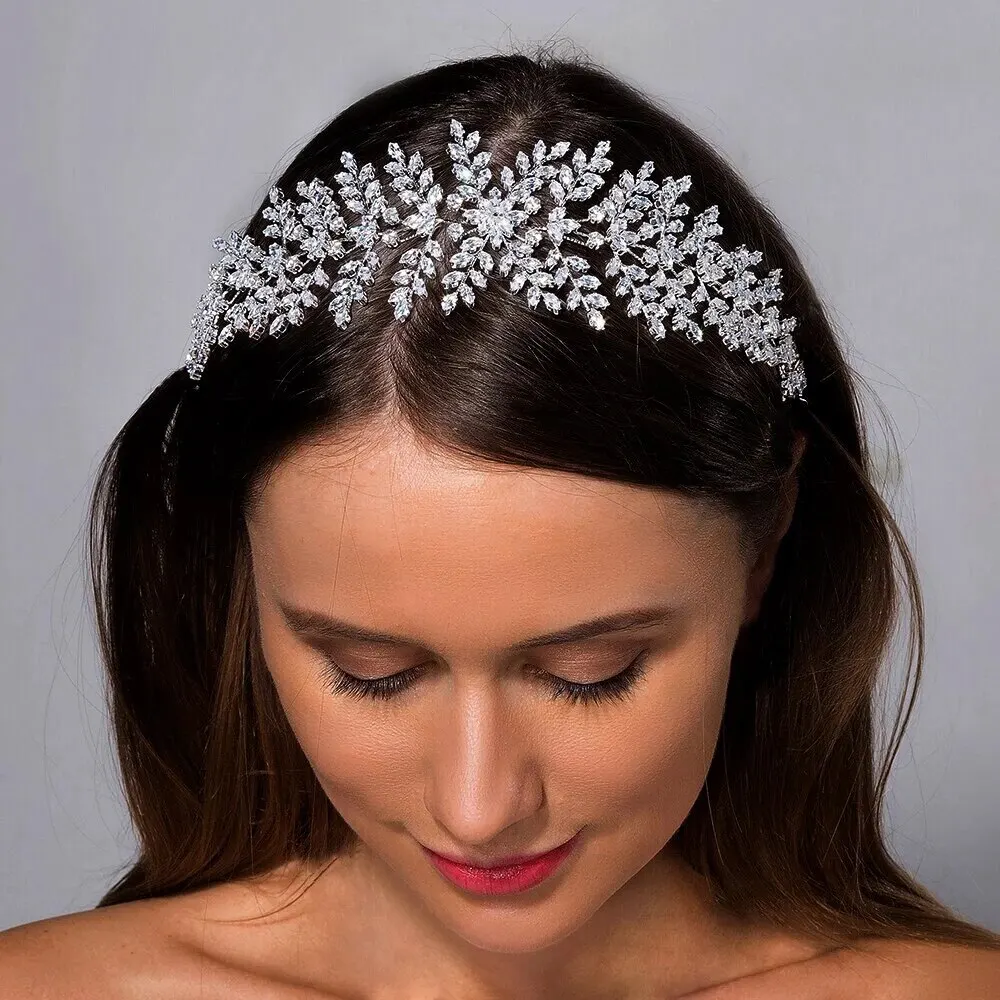 Bridal Headbands For Wedding Hair Jewelry Headdresses Zirconia CZ Soft Bride Tiaras Crowns Headpiece Prom Hairbands For Women