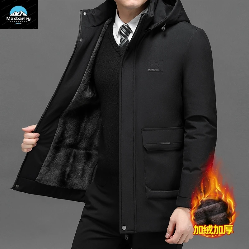 Jaqueta de algodão de pelúcia masculina, parka com capuz destacável, jaqueta grossa acolchoada quente, luxuosa, casual, elegante, inverno