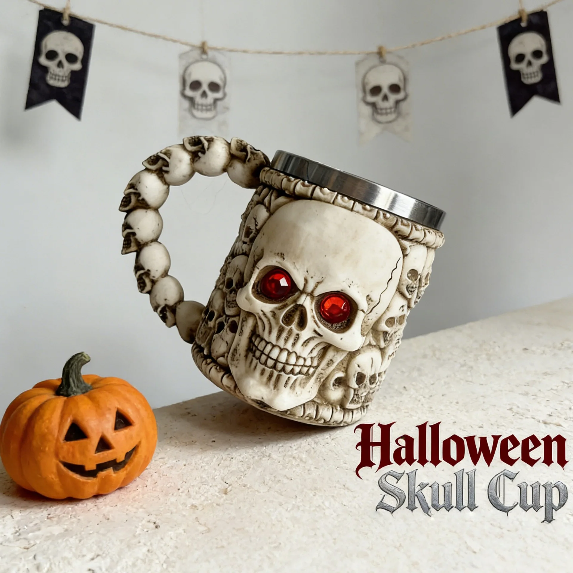 

Кружка для пива «Красные глаза и череп», 450 мл, из смолы, с внутренней частью из нержавеющей стали, в готическом стиле, для кофе, украшение для бара, подарок на Хэллоуин