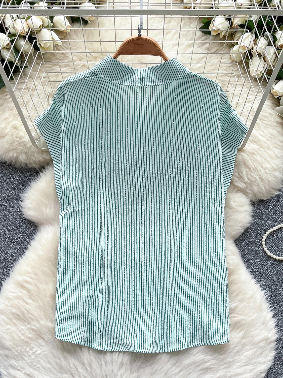 

Faionable Heavy-Du Rhinestone Casual irt Women's Summer 2025 Lightweight Mature Single-Button Versatile Top