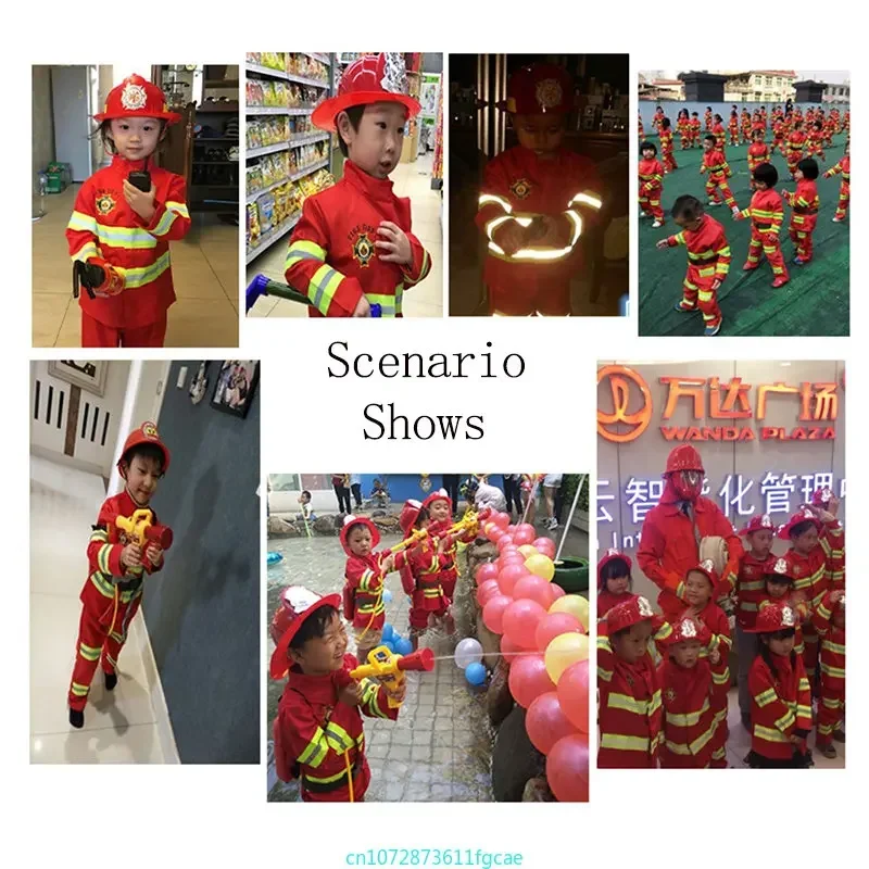 Children Firefighter Uniform Sam Fireman Cosplay Costume Kids Work Clothing Suit Props Boy Girl Performance Set Christmas Gifts