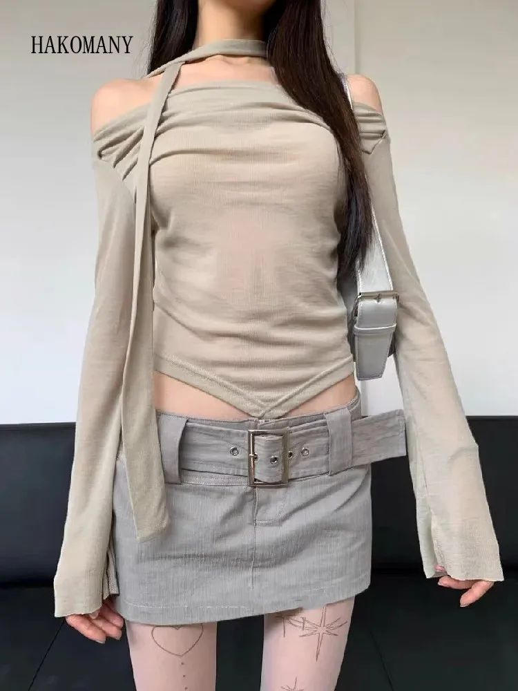 2023 Women Metal Eyelets Buckle Belt Package Hips Cotton Skirts With Shorts Lining Y2K Safari Low Waist Mini Cargo Skirt