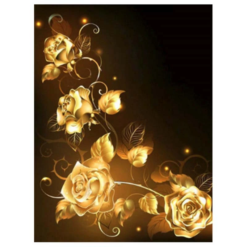 Paint With Diamond Embroidery "Gold Flower" Diamond Painting Full Round Picture Of Rhinestone Home Decor