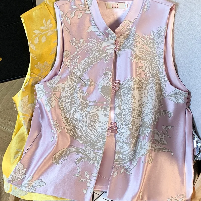New Chinese Style Satin Women's Vest with Button Embroidery 2026 Autumn Winter Improved Tang Costume Design