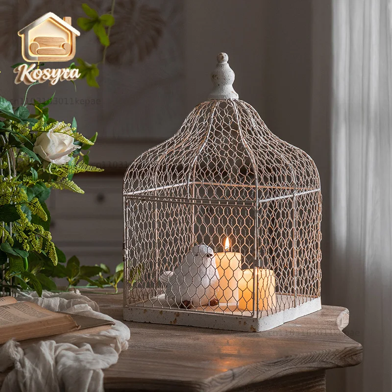 Wrought iron birdcage ornament ornament household atmosphere decorative props holiday Christmas candlestick decoration