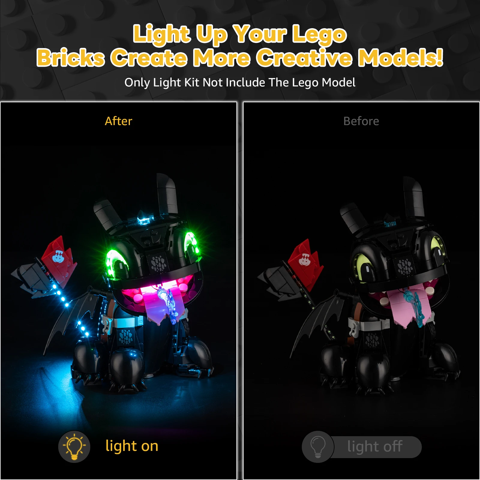 Kyglaring conjunto de iluminação led brinquedos diy para como treinar seu dragão: blocos de construção desdentado 10375 (sem modelo)