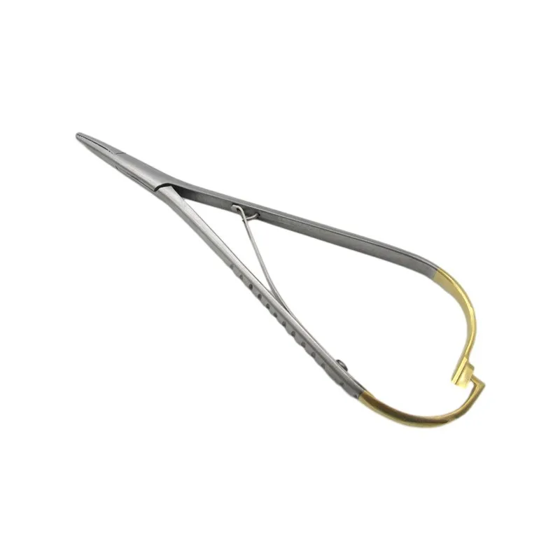 Dental Needle Holder Forceps Curved Gold Plated Handle Stainless Steel Orthodontic Plier Straight Head Surgical Instrument