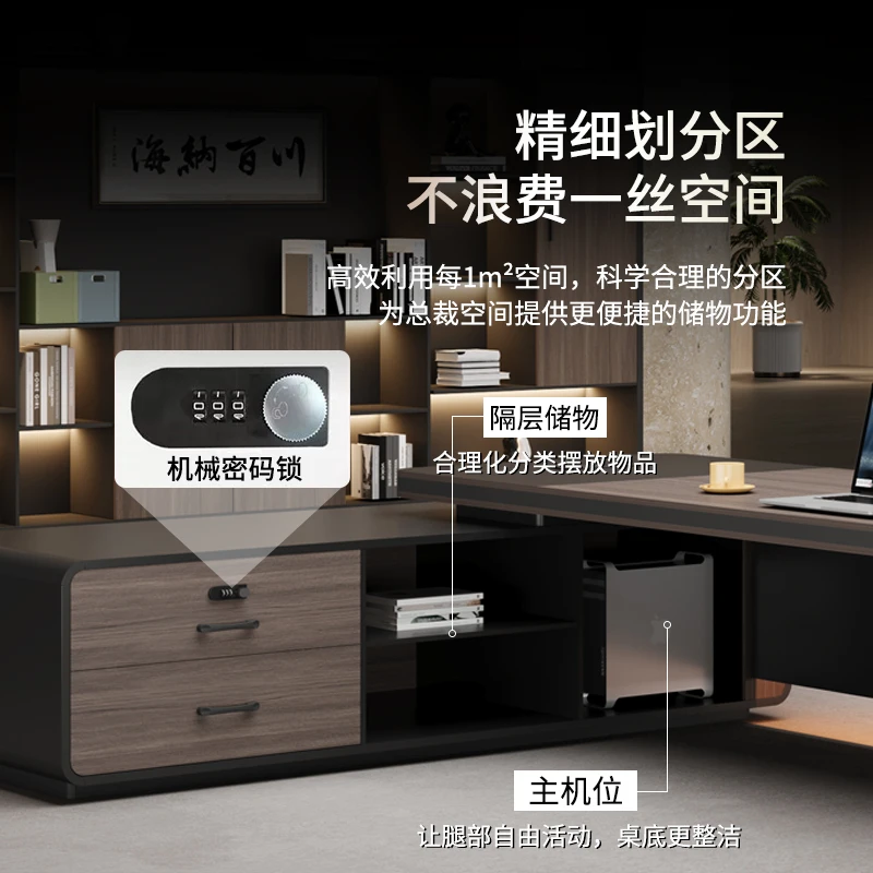 مجموعة كراسي مدير غرفة الشخص الفاخرة على شكل حرف L، أثاث مكتب الرئيس البسيط والحديث، مكتب تنفيذي للمنزل